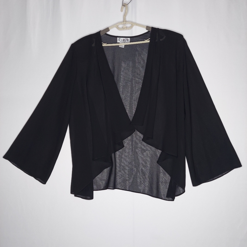 Christie California 90s Vtg Chiffon Cardigan Shrug Women 22 Black Open Long Slv - Picture 1 of 7